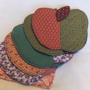 Hand Crafted Mug Coasters Set of 6 (5 Apples 1 Heart) Cute!